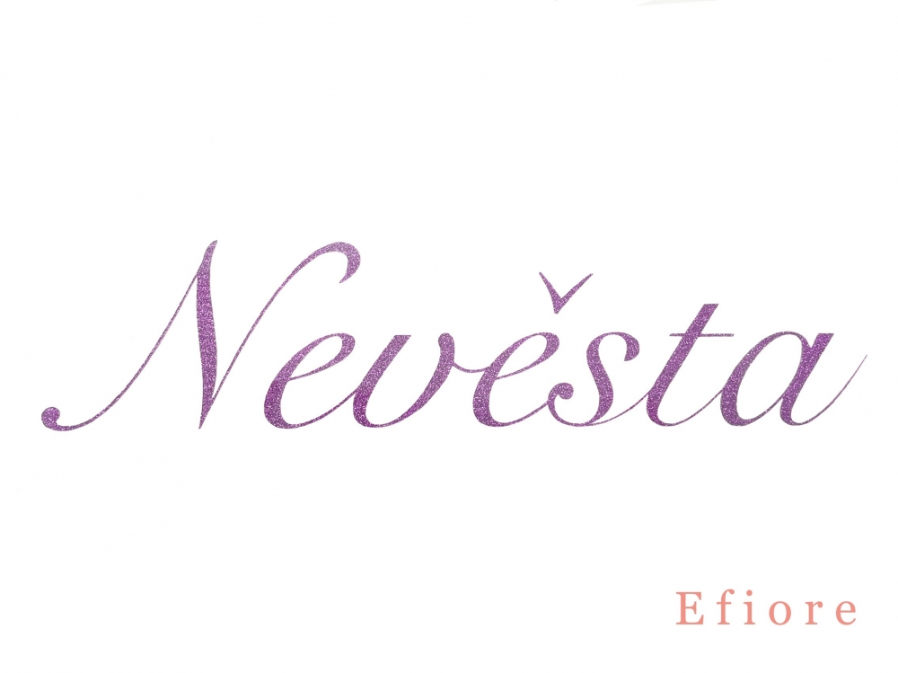 Fialový glitrový třpytivý nápis Nevěsta/písmo Romantic