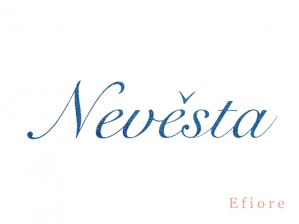 Modrý glitrový třpytivý nápis Nevěsta/písmo Romantic