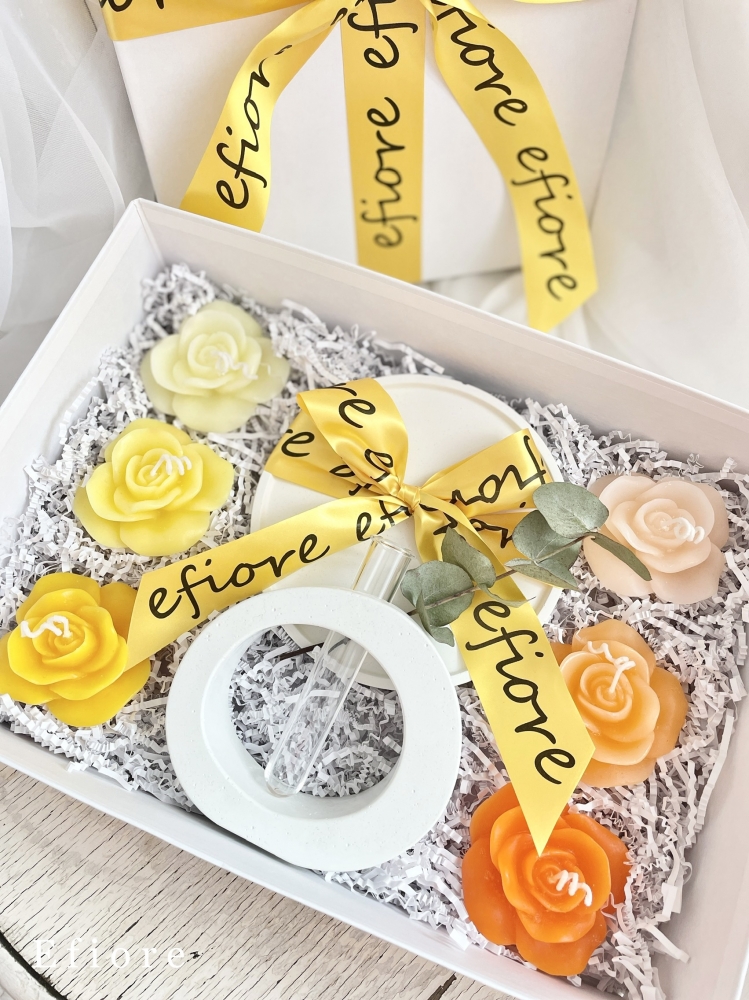 Dárkový dekorační box růží - žlutá/oranžová 