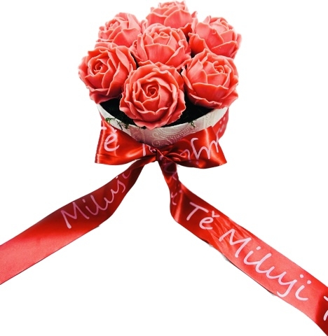 Valentýnská mýdlová kytice červených růží Lucia- malý nízký box
