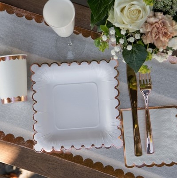 Rose gold party - Talířky papírové rose gold lem