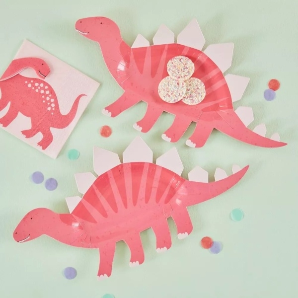 Girl Dino party – Talířky papírové růžové