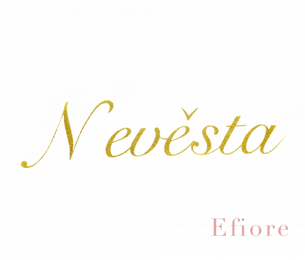 Zlatý glitrový třpytivý nápis Nevěsta/písmo Romantic