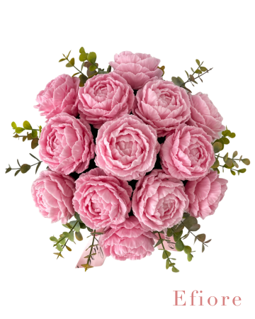 Mýdlová kytice růžových pivoněk v květinovém boxu - maxi 