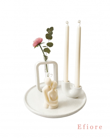 Obdélníková betonová dekorační váza - bílá/vzor 1