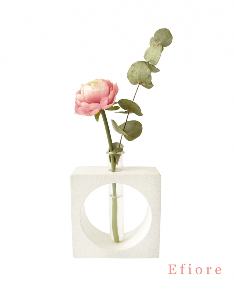 Čtvercová betonová dekorační váza - bílá/vzor 2