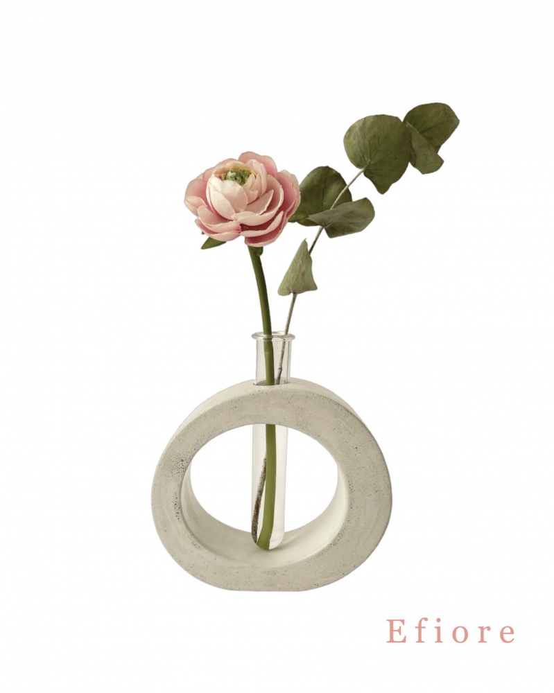 Kruhová betonová dekorační váza - šedá/vzor 3