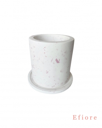 Bílý podtácek z umělého kamene s růžovou mozaikou - průměr 9,5 cm