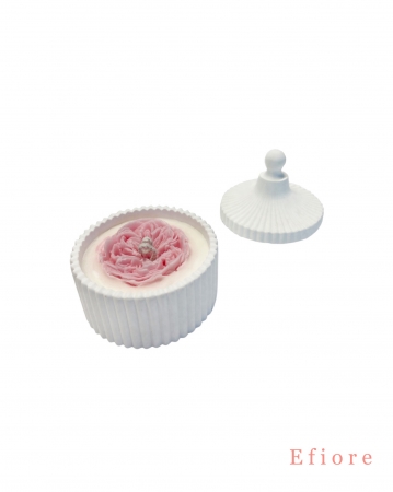 Vonná sójová svíčka v bílé dóze z umělého kamene s anglickou růží - vzor C