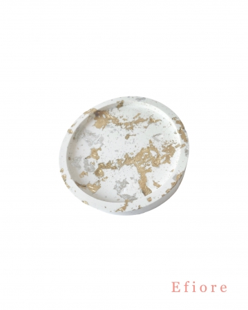 Bílo - zlato - stříbrný podtácek z umělého kamene -  průměr 7,8 cm